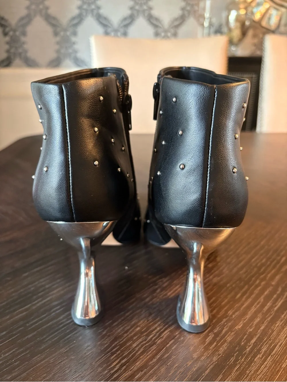 Katy Perry Black Studded Pointed Toe Ankle Booties with Metallic Heel‎ size 8.5M
